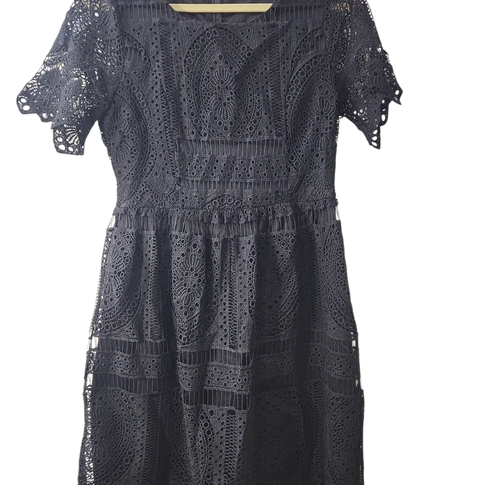 Polagram Black Lace Overlay Midi Dress - Medium